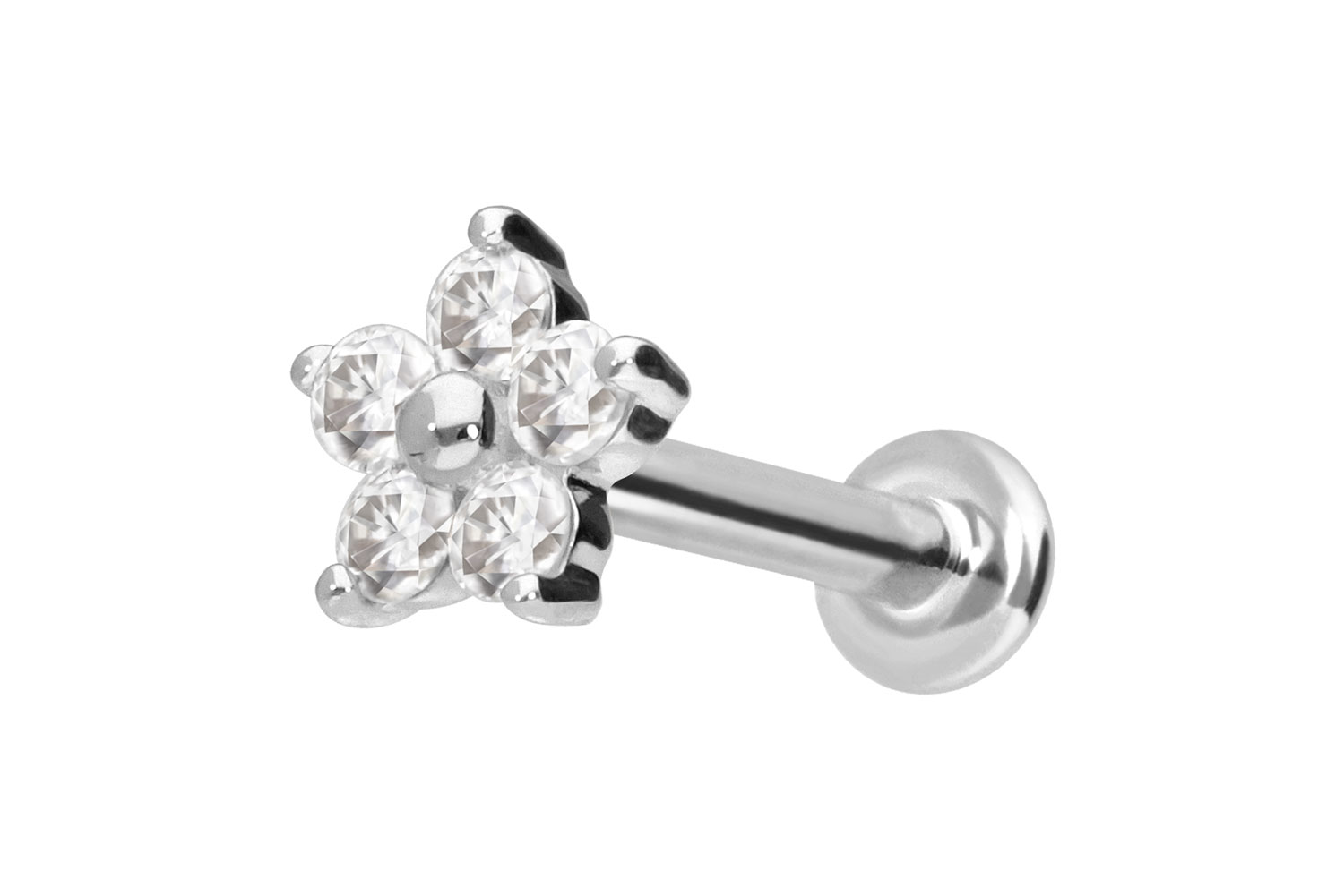 14 Karat Gold Labret Piercing mit Innengewinde MOISSANIT-BLUME